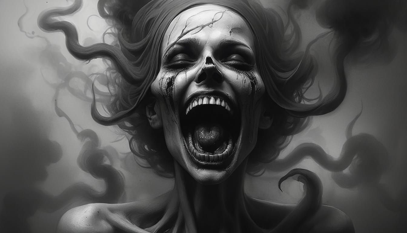 Horror-Filled Charcoal Drawing: Woman's Hollow