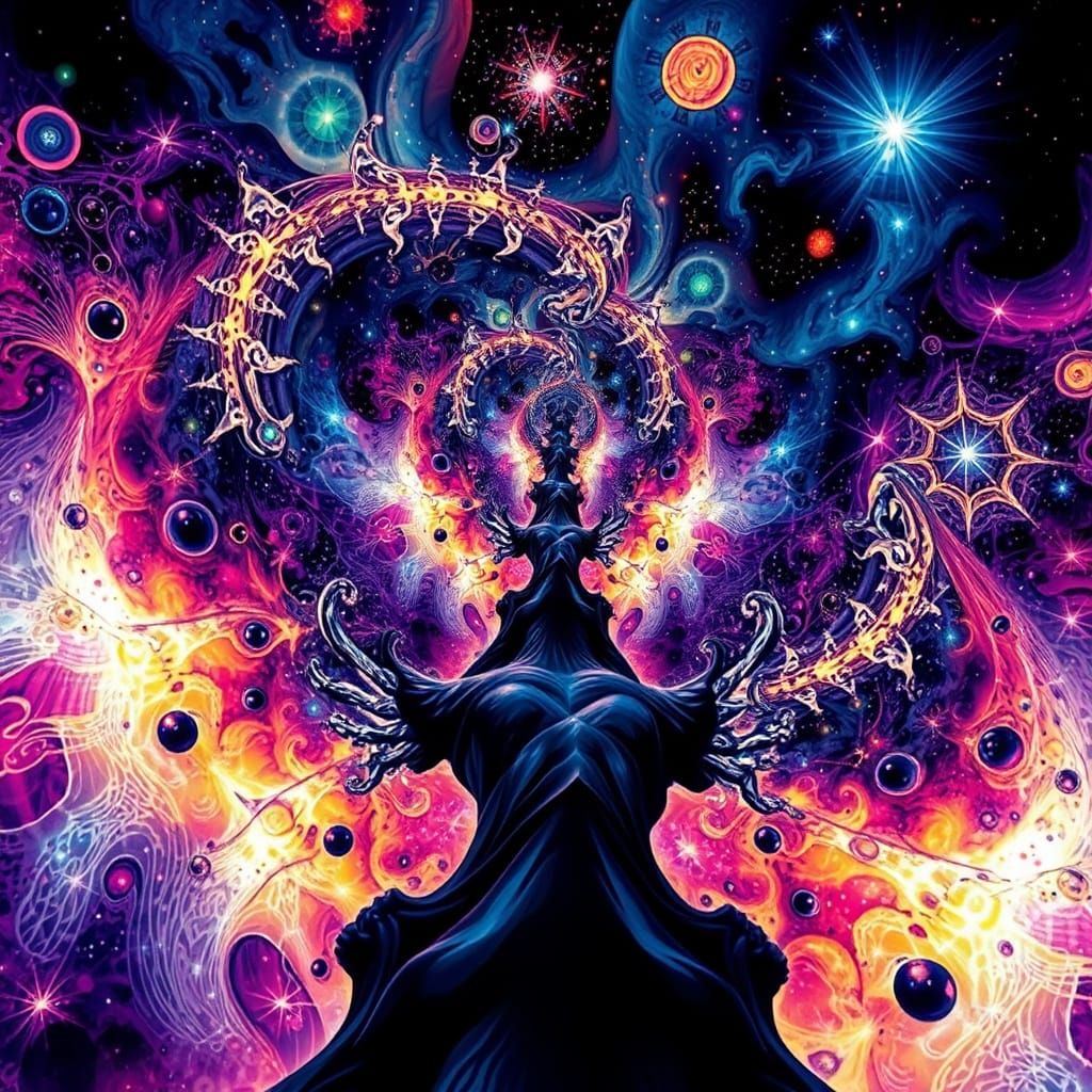 Abstract Quantum Fractal with Alcoholic Ink Style