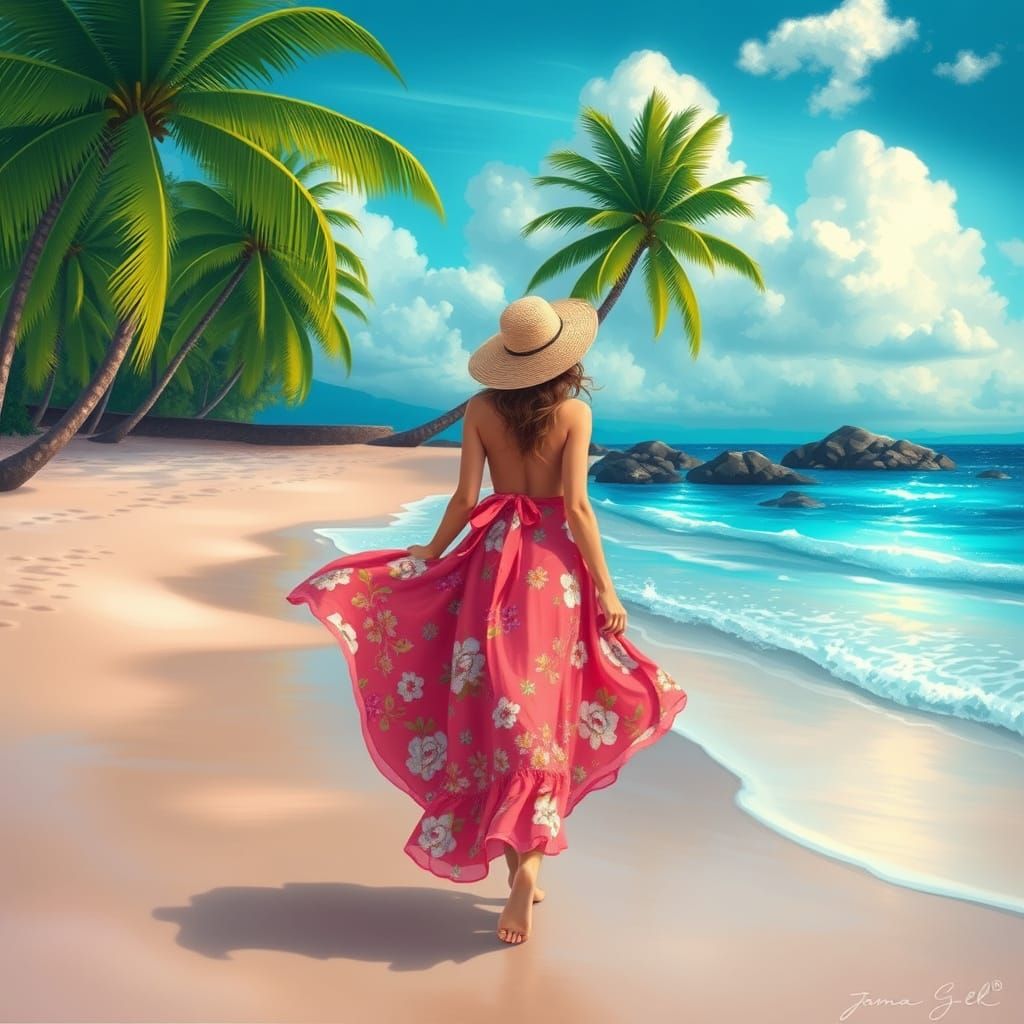 Woman on Tropical Beach with Turquoise Waters