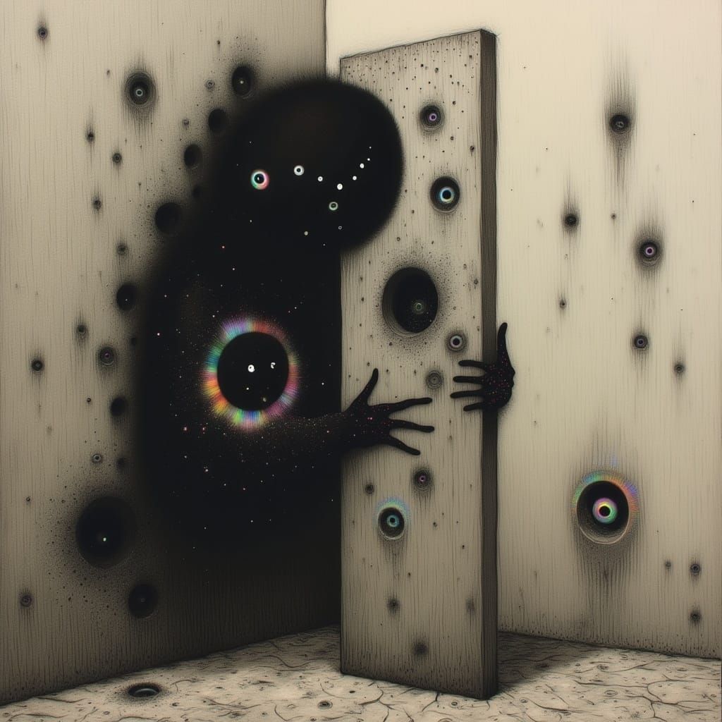 Eerie Cyberpunk Bedroom Scene with a Hidden Monster