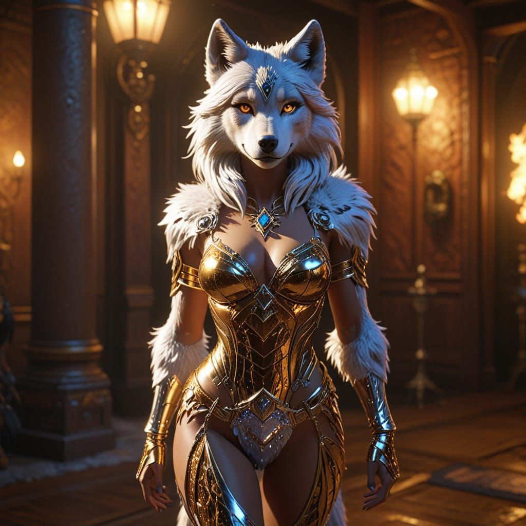 Anthropomorphic Wolf Girl in Realistic Anime Style