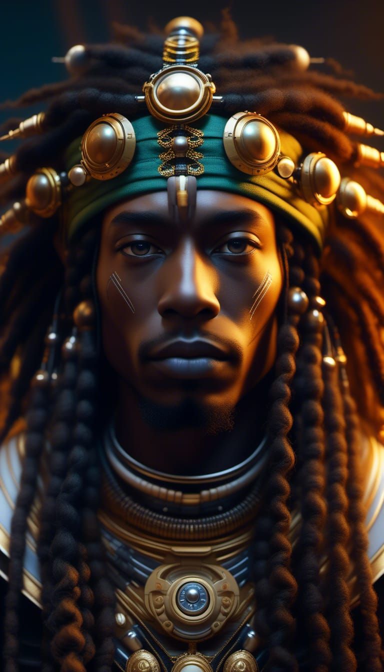 Rastafarian Cyborg Portrait in Hyperrealism