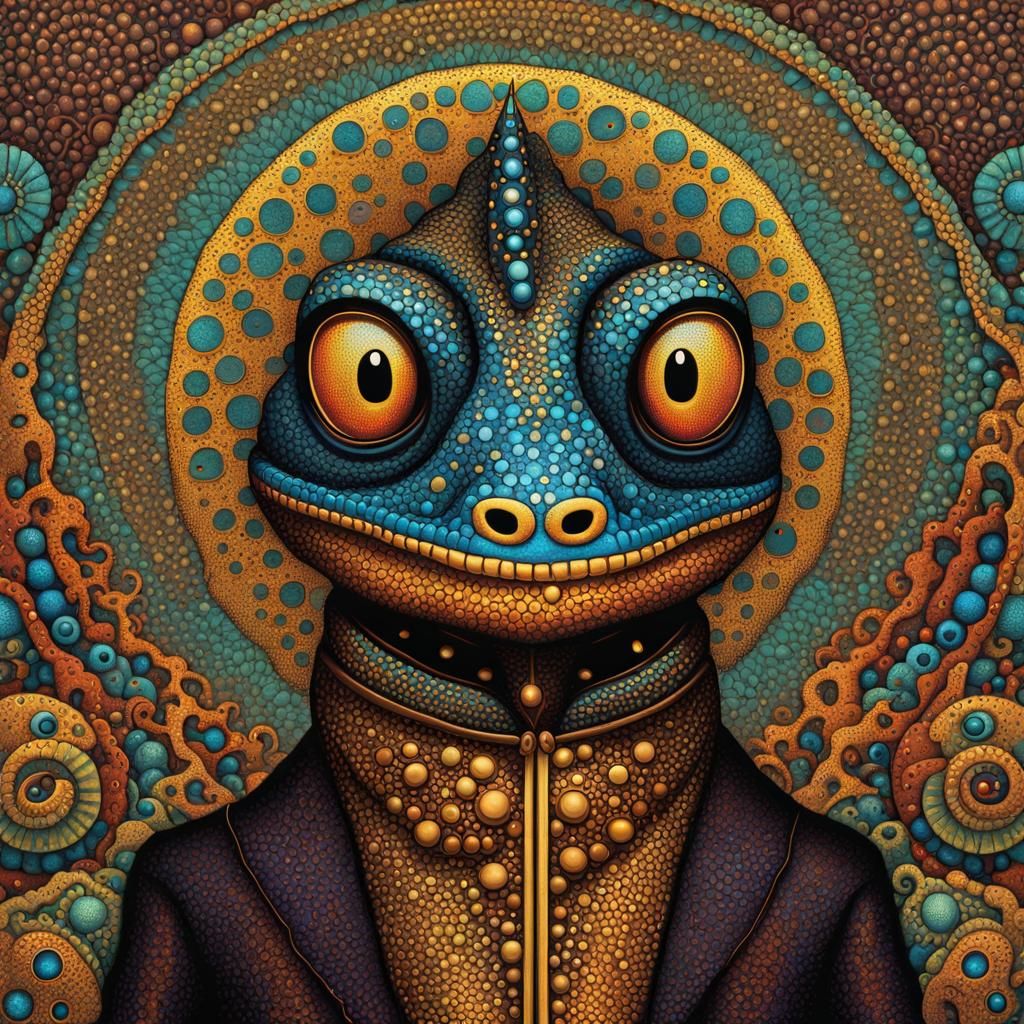 Rusty Metal Lizard in Pointillism Pop Art