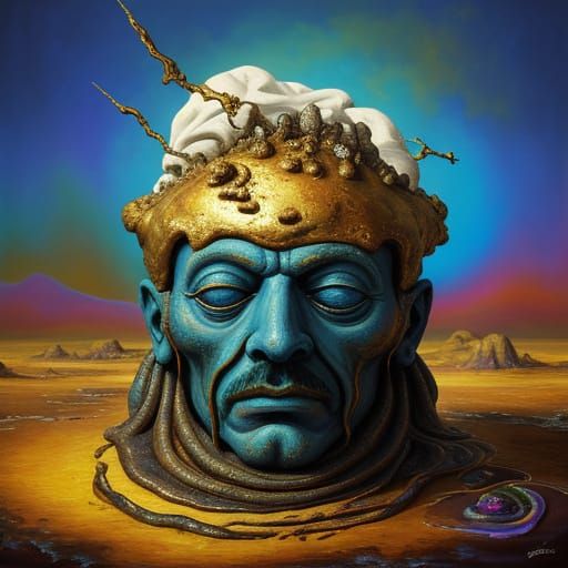 Surreal Melting Sackboy in Dreamscape: Dali Style