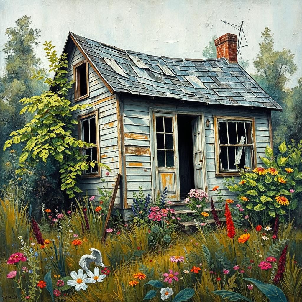 Abandoned House: Neo-Impressionistic Expressionist Oil Paint...