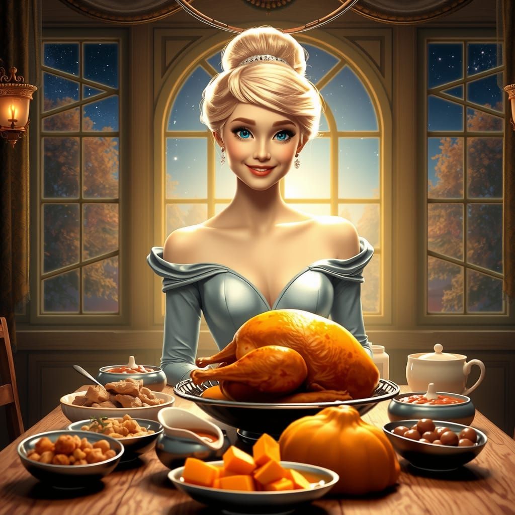 Cinderella at Thanksgiving Dinner in Autumn