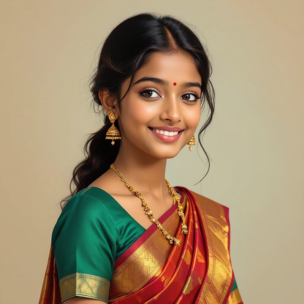 Indian Girl in Saree: Classical Realism Portrait