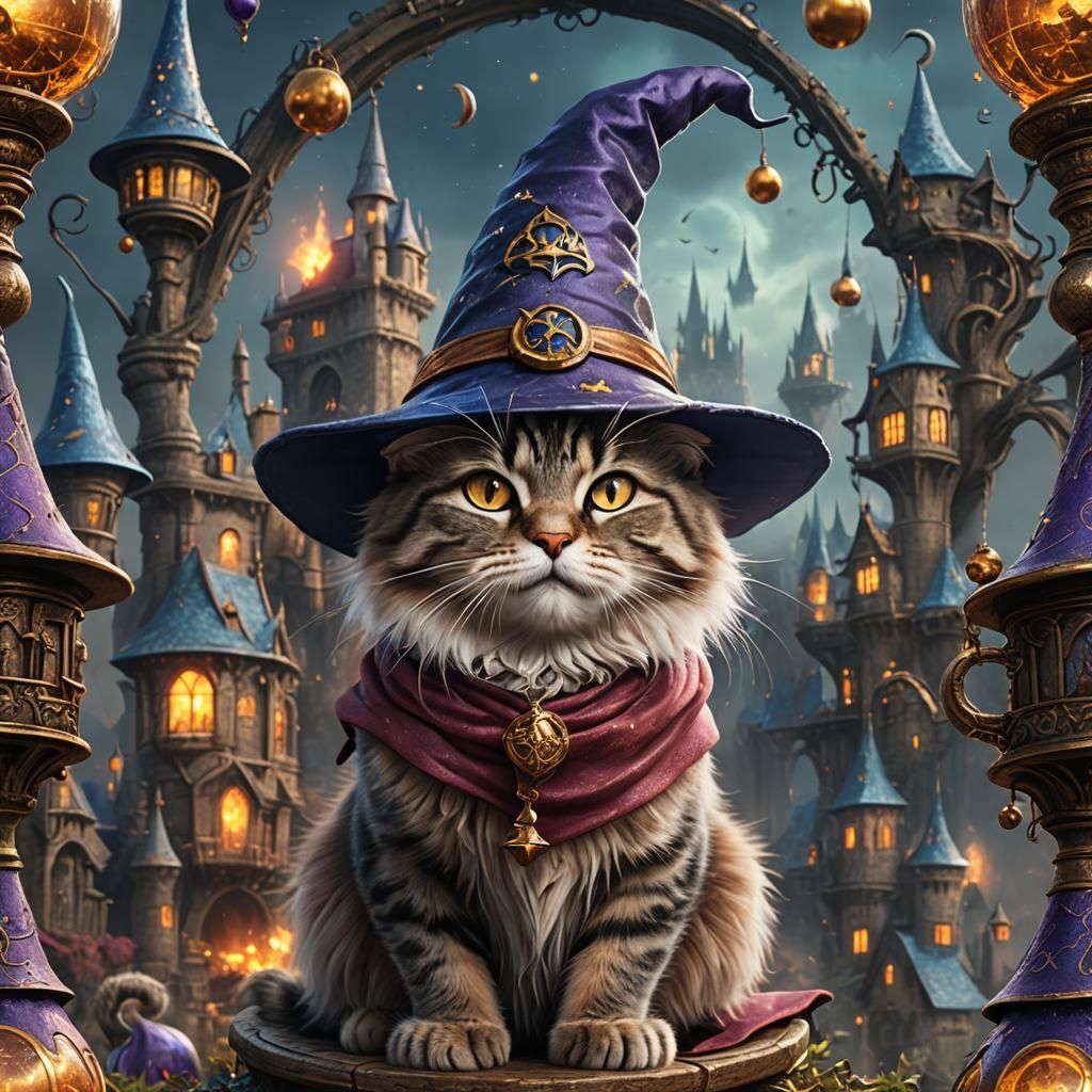 Cat in Wizard Hat: Fantasy Concept Art