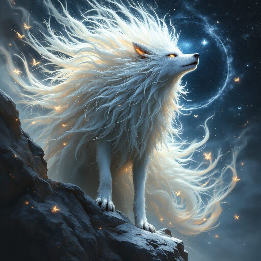 Majestic Wolf Hybrid Howling in Starless Void