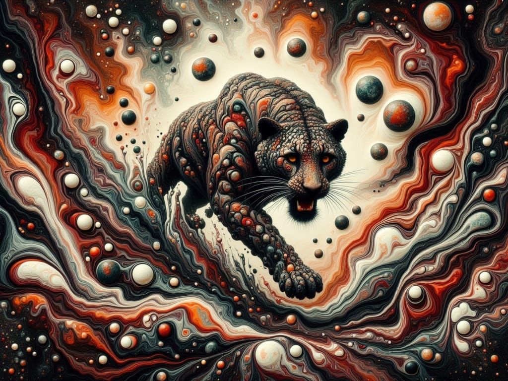 Muscular Leopard Charging Through Jungle with Fluid Brushstr...