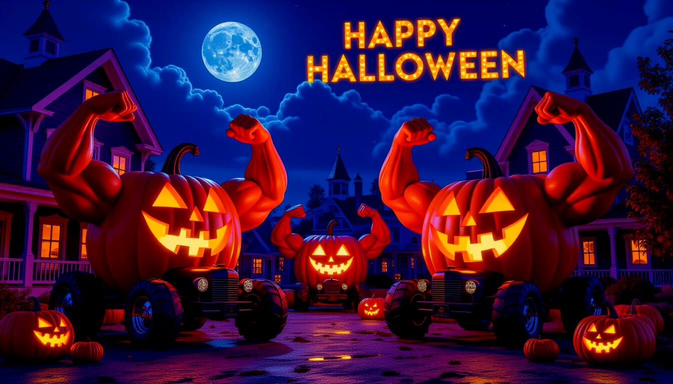 Muscular Pumpkin Village Halloween Night