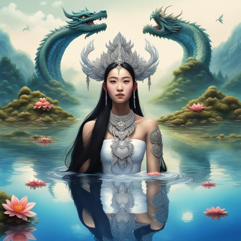 Hmong Woman Dragon Hybrid in Forest Lake