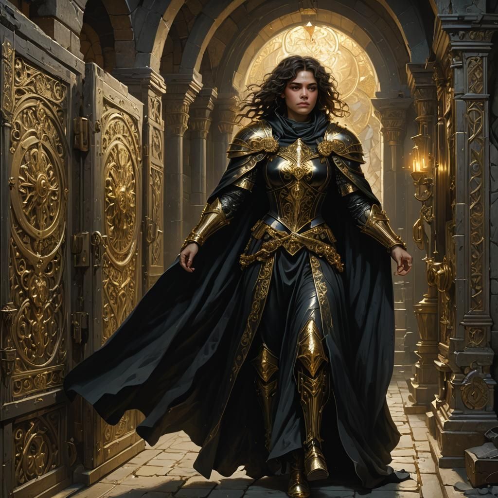 Paladin Pushing Wardrobe, Pre-Raphaelite Fantasy Art