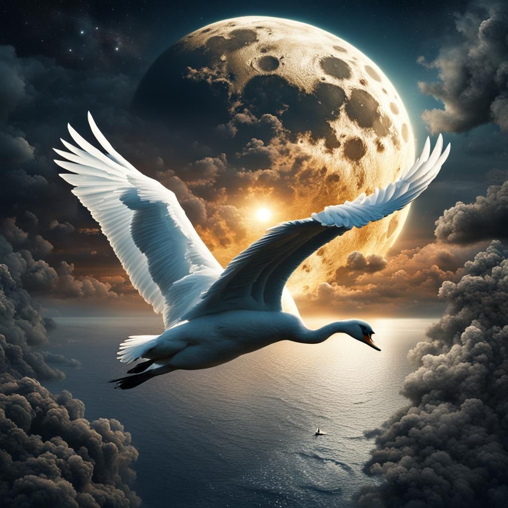 Swan's Lunar Flight: Epic Digital Matte Painting