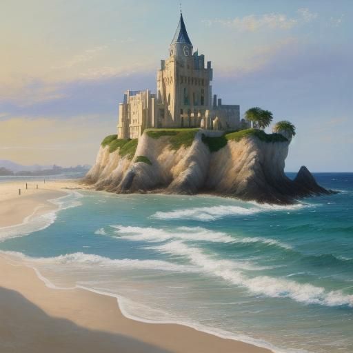 Mermaid's Sandcastle in Impressionist Oil Painting Style