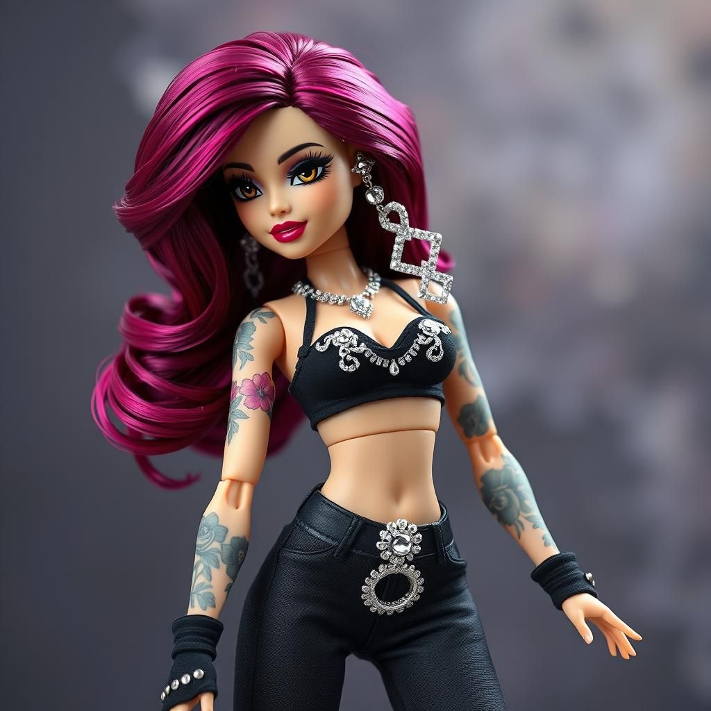 Gangster Barbie with Floral Tattoos in Urban Style