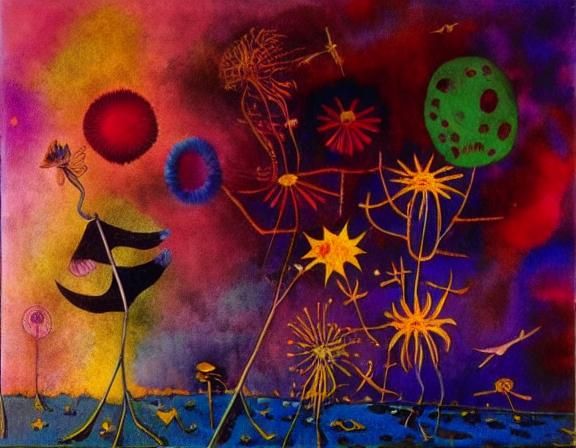 Fairies in Dandelion Dreamscape, Brooding Grayscale Art