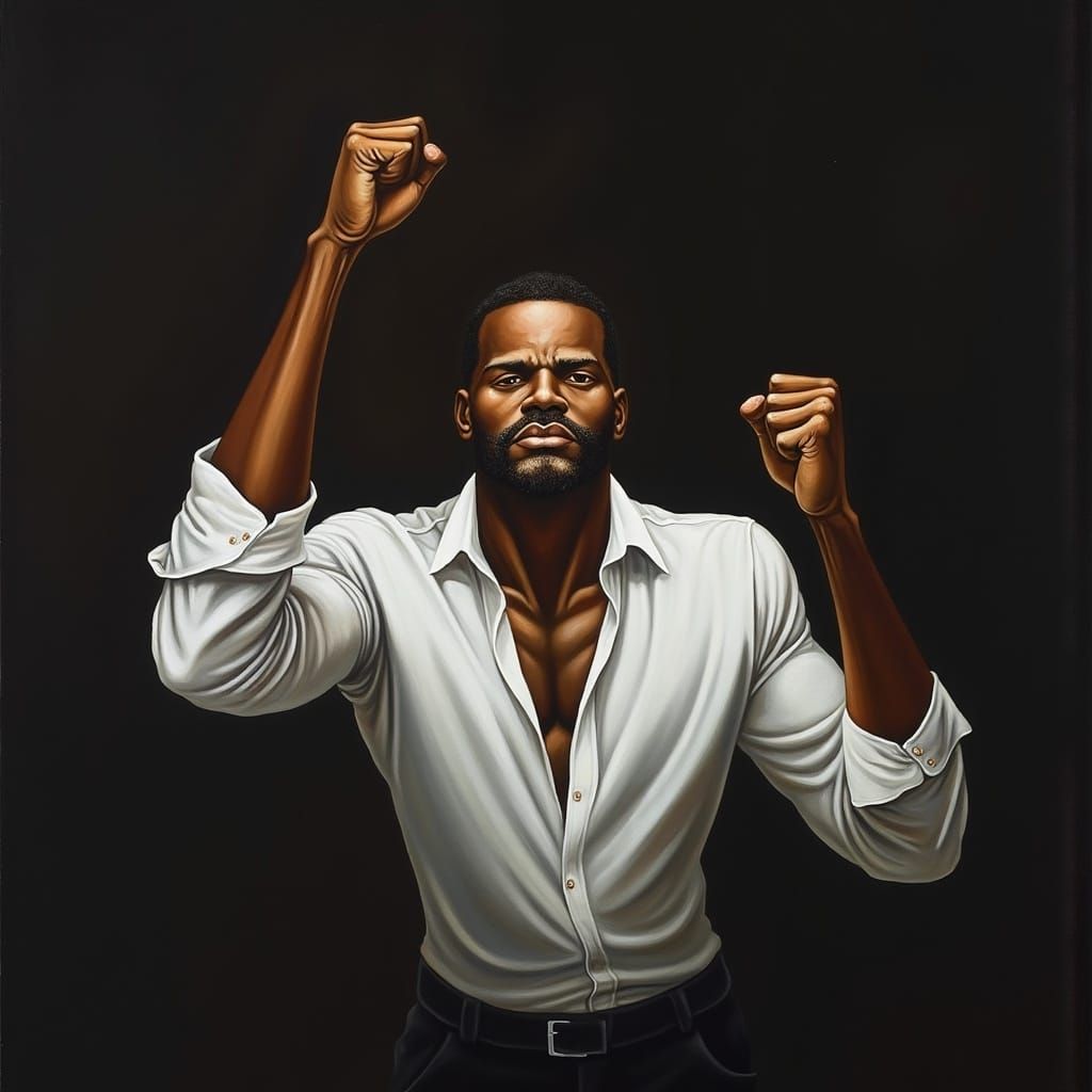Powerful Top-Down Image of Man Raising Fist