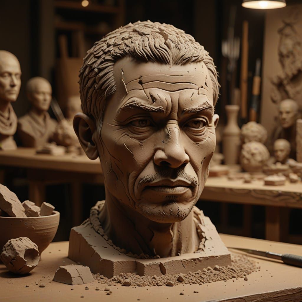 Clay Moai Head Replica in Earthy Tones