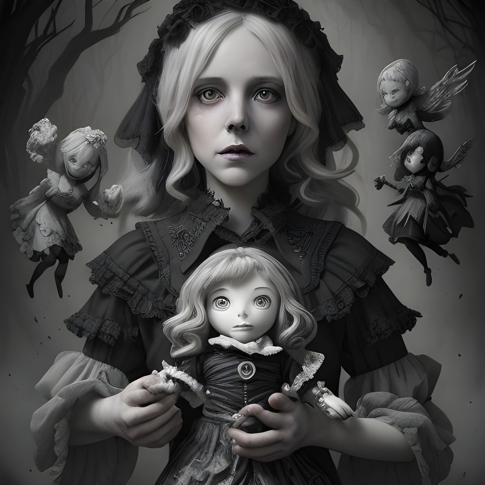 Girl and Haunted Doll in Comic Book Style