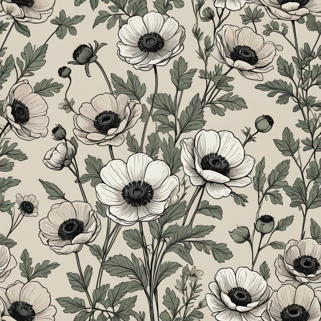 Anemones Bouquet in Pen and Ink Style
