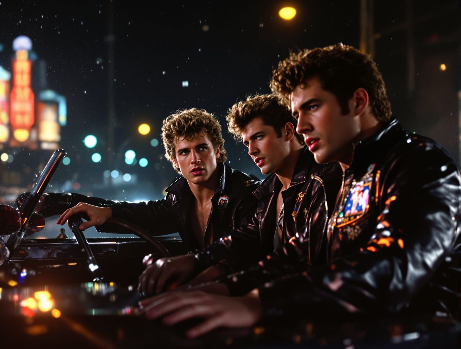 Grease Movie Scene: T-Birds Dancing in Airbrush Style