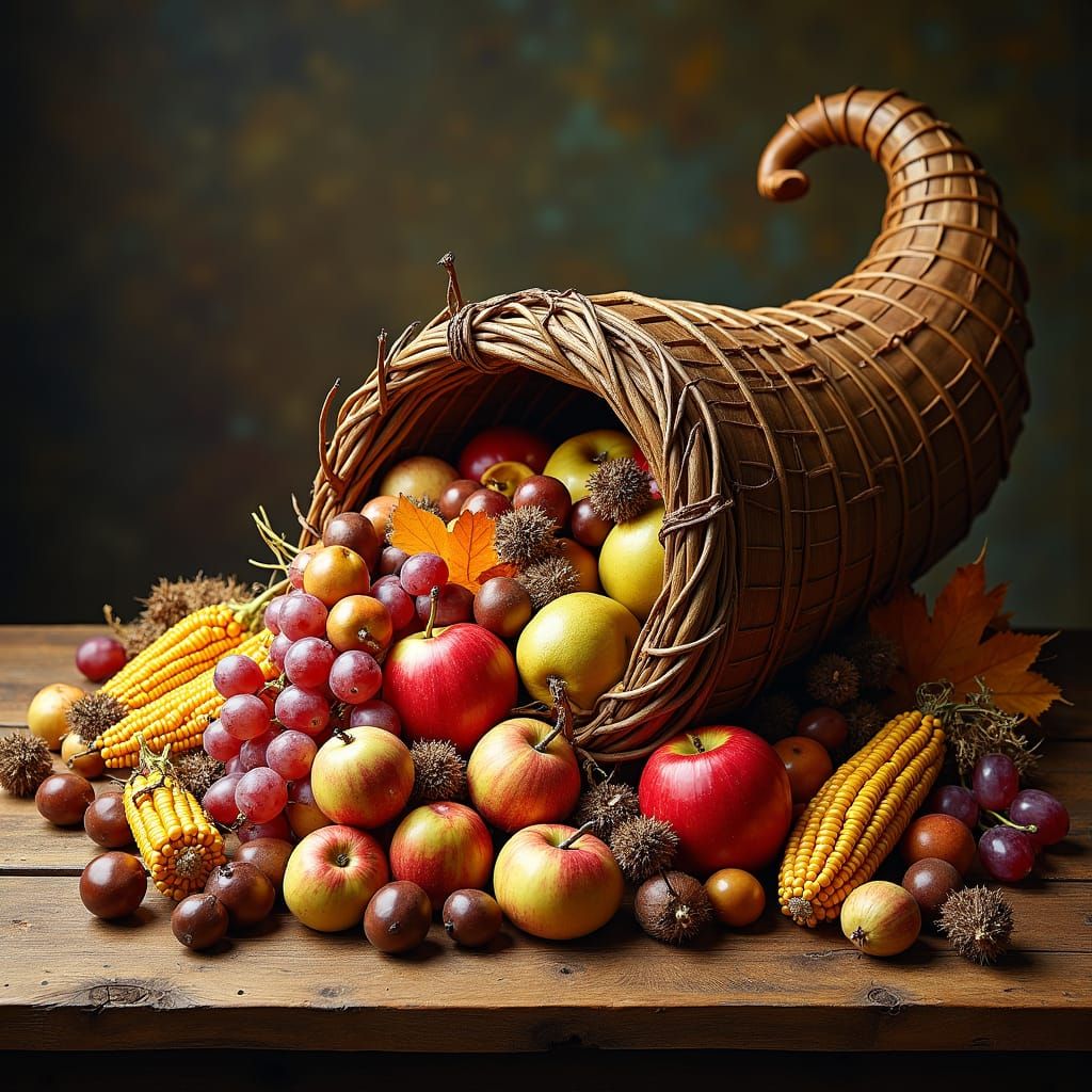 Autumnal Cornucopia Still Life in Hyper-Realistic Style