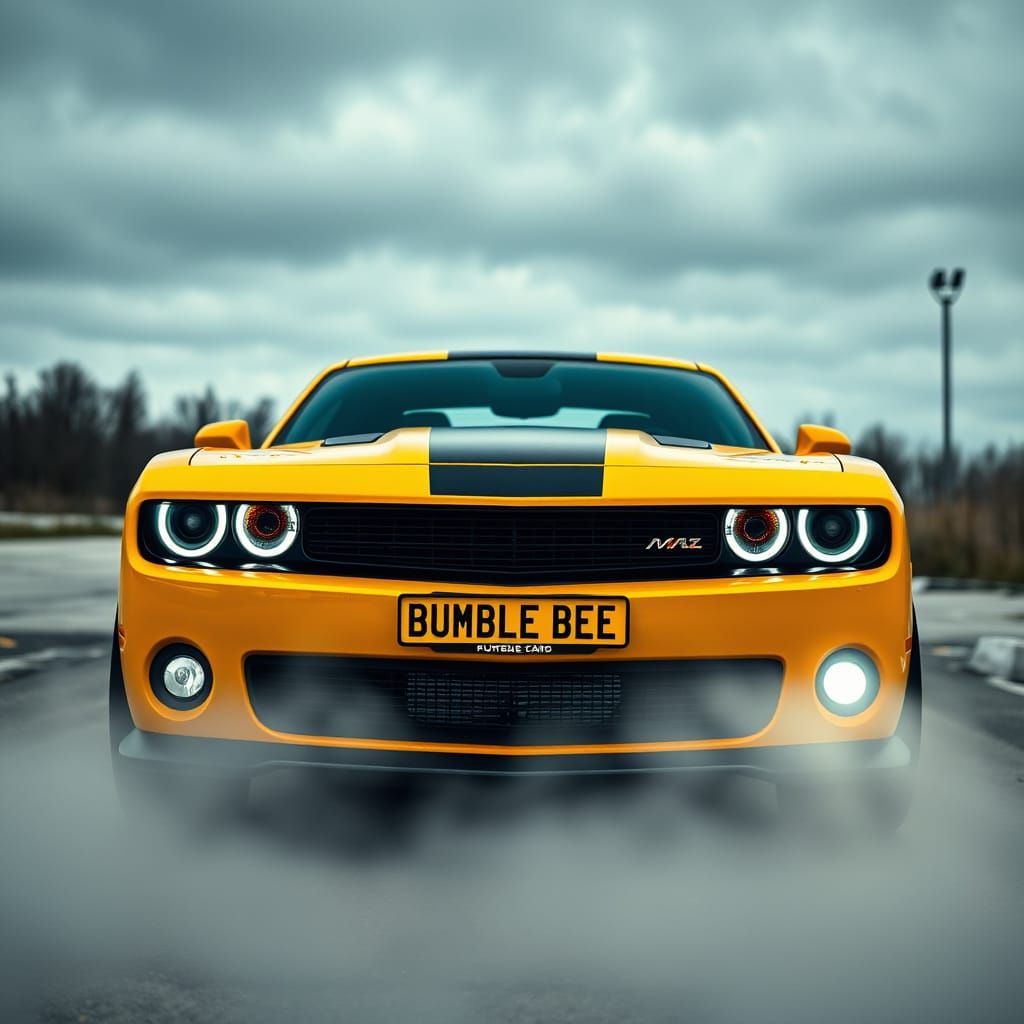 Hyperrealistic Yellow Camaro in Moody HDR
