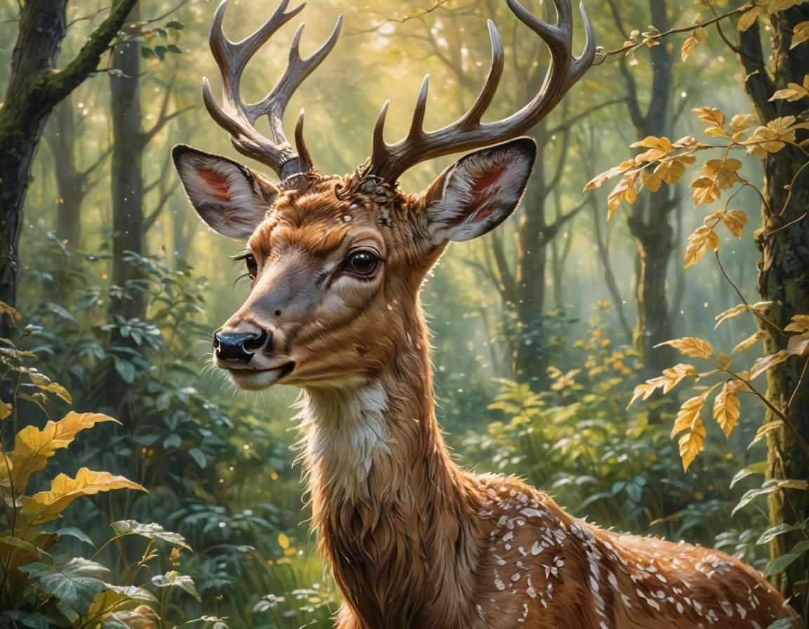 Deer Portrait in Rococo Style
