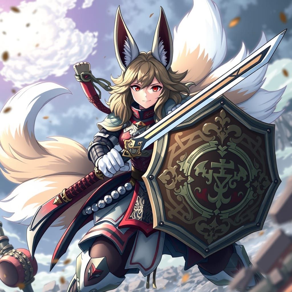Heroic Kitsune Warrior in Anime-Inspired Armor