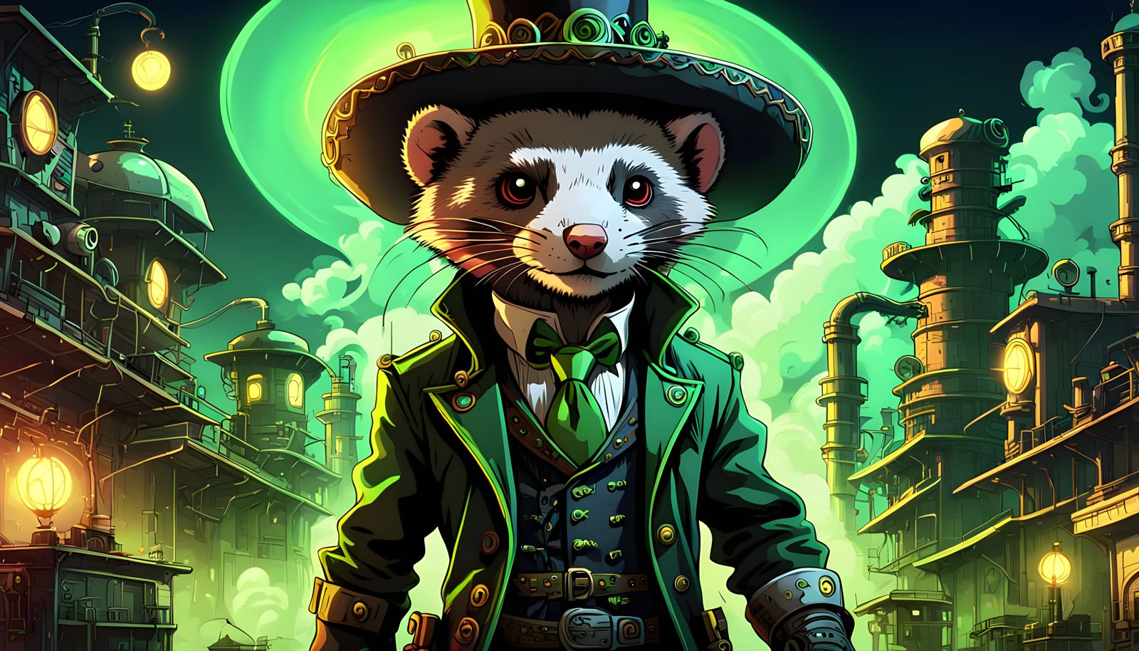 Anime Ferret Gunslinger in Steampunk City