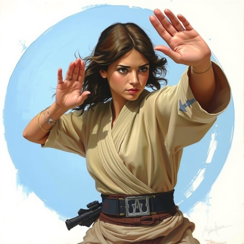 Princess in Elegant Tai-Chi Pose with a Celestial Blue Circl...