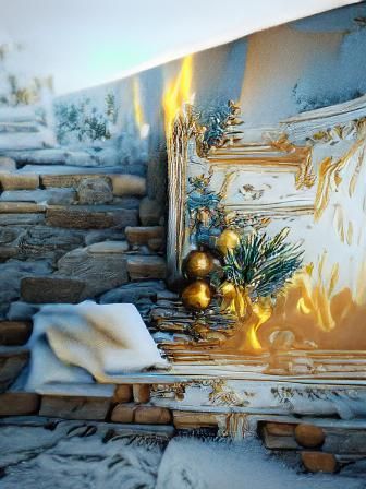 Christmas Fireplace in White and Gold: 8k Resolution