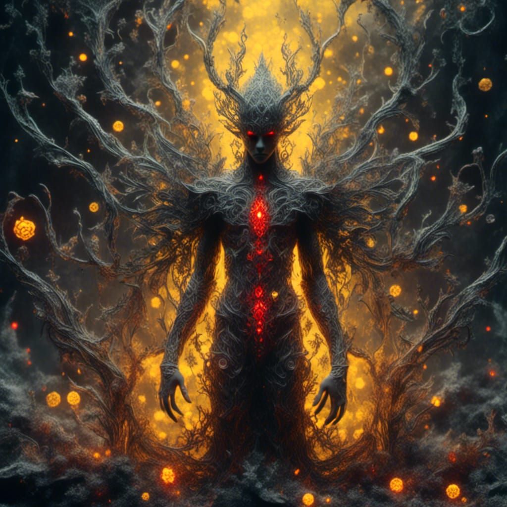 Dark Elf Conjures Magic in Forest, Gouache Textures