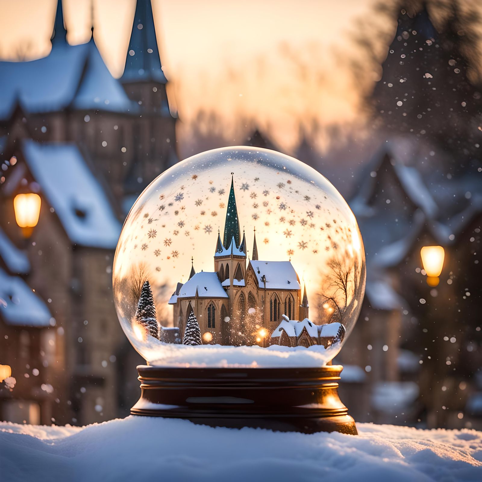 Winter Snow Globe with Gothic Cathedral