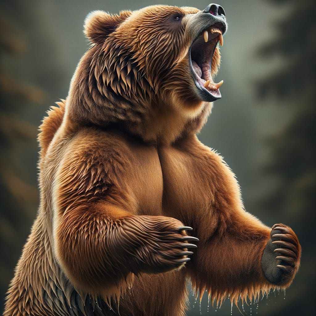 Fierce North American Grizzly Bear Defends Territory on Hind...