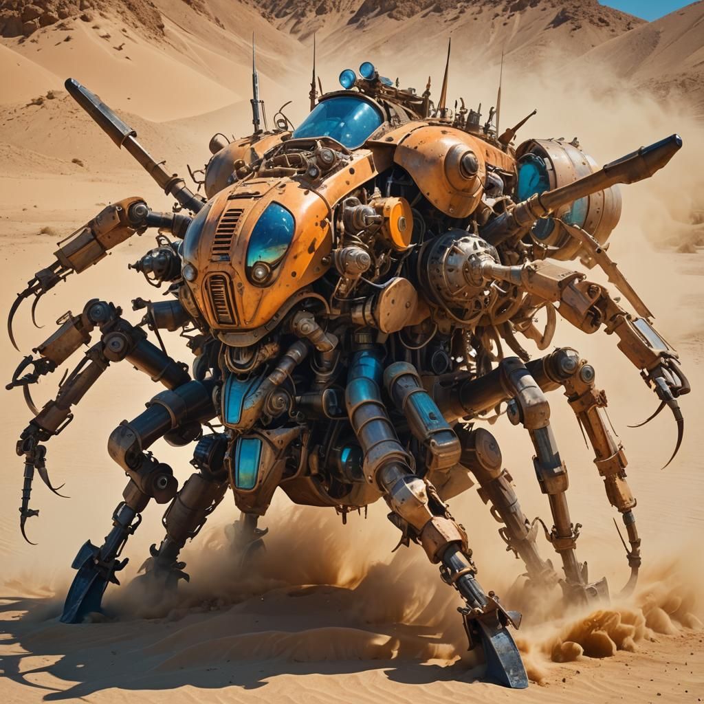 Mechanical Insect Street Sweeper in Surreal Desert Art