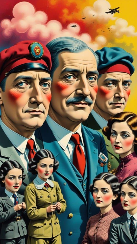 Heroic Soviet Scientists in Vibrant Graffiti Art Style