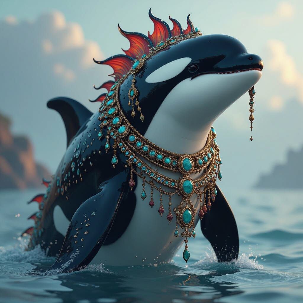 Majestic Hybrid Creature Adorned with Jewelry