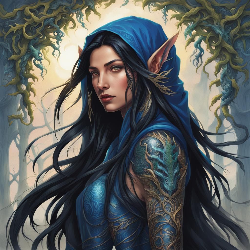 Elven Warrior in Black Armor: Fantasy Concept Art