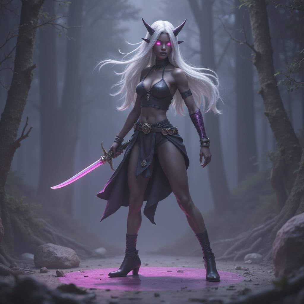 Muscle-Bound Drow Warrior with White Hair in Dramatic Splash...