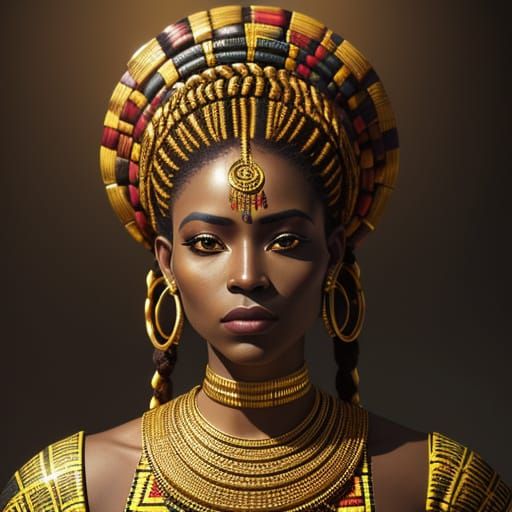 Afrofuturist Ghanaian Woman in Kente Cloth and Gold Jewelry