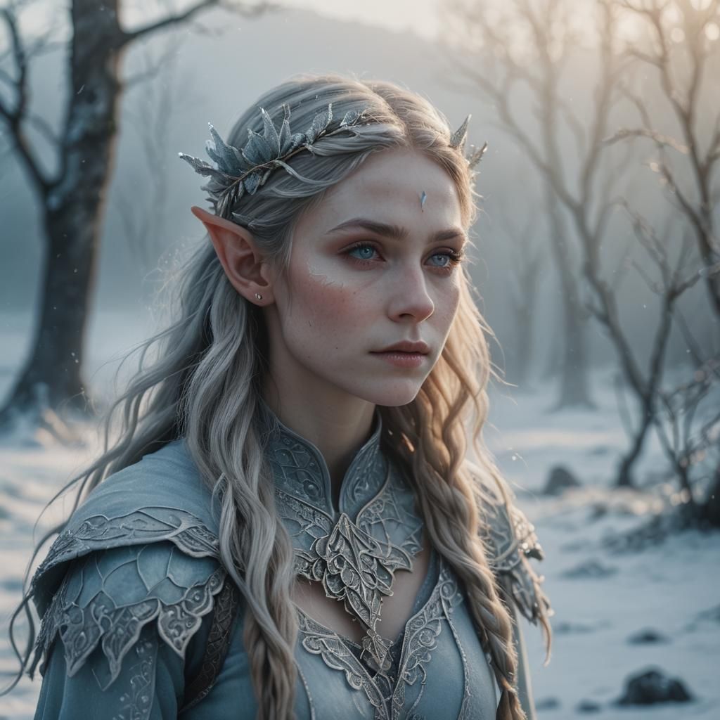 Icy Icelandic Elf Portrait in Photorealistic Style