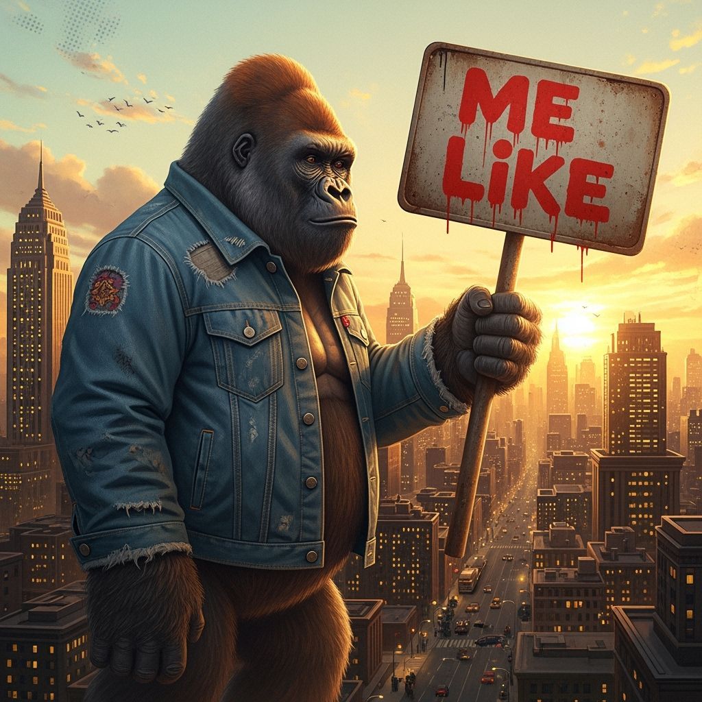 Colossal Gorilla Dominates Cityscape in Digital Painting Sty...