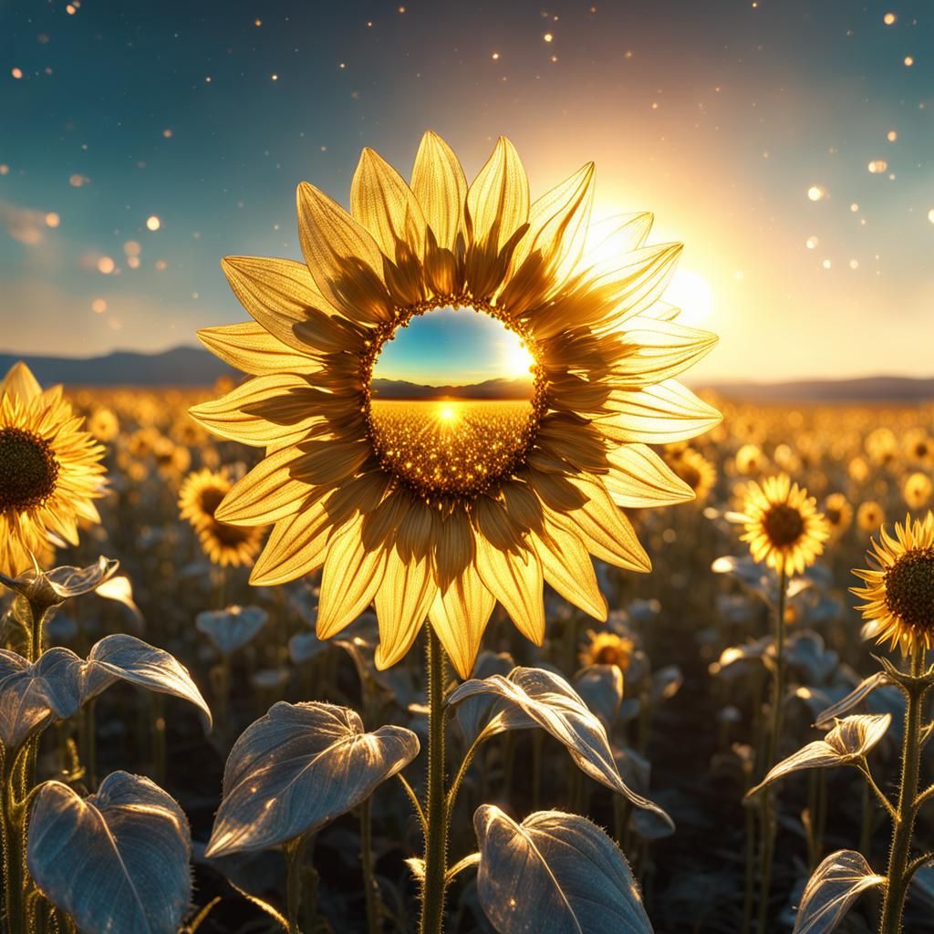 Golden Sunflower Field with Bioluminescent Nebula