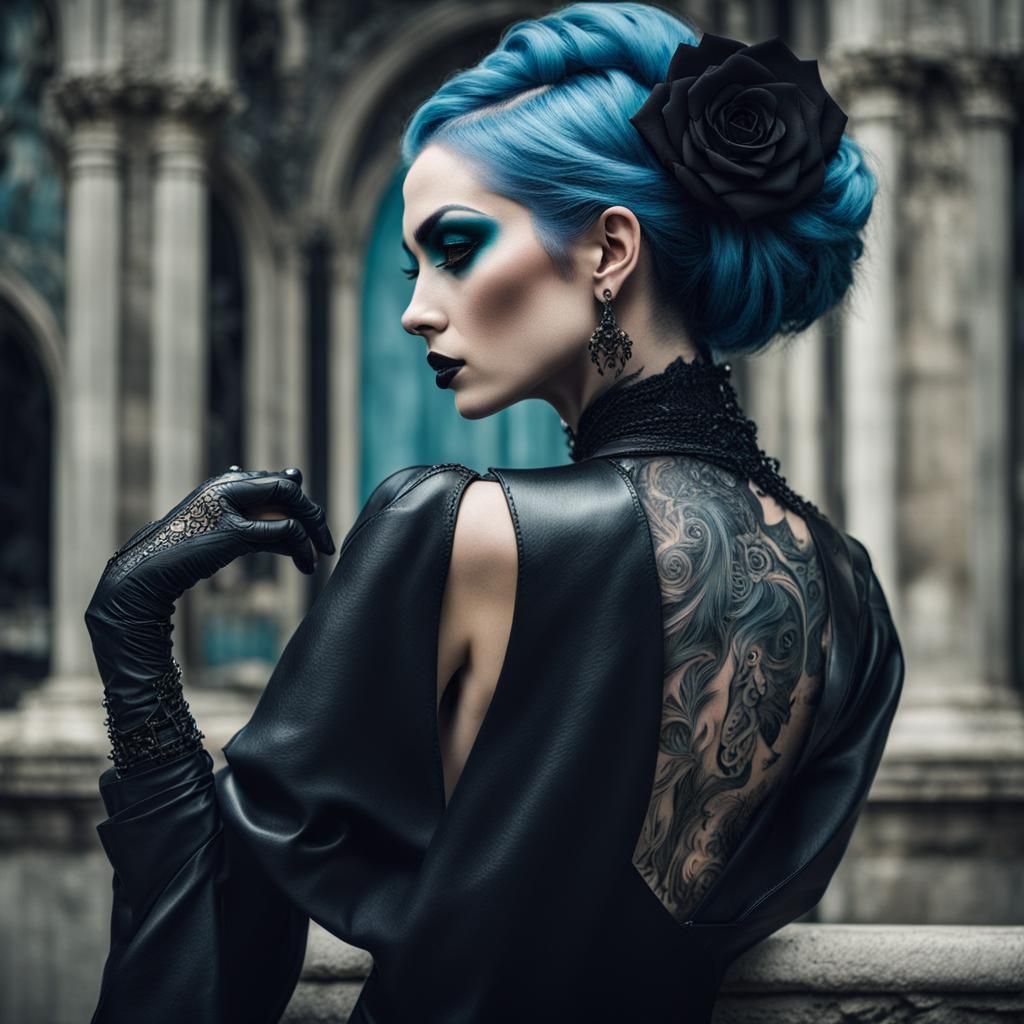 A fierce and unique gothic woman with a dark aura,