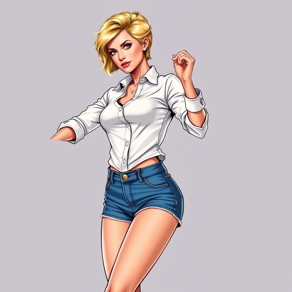 Vibrant Comic Book-Inspired Dance Portrait of a Blonde Woman