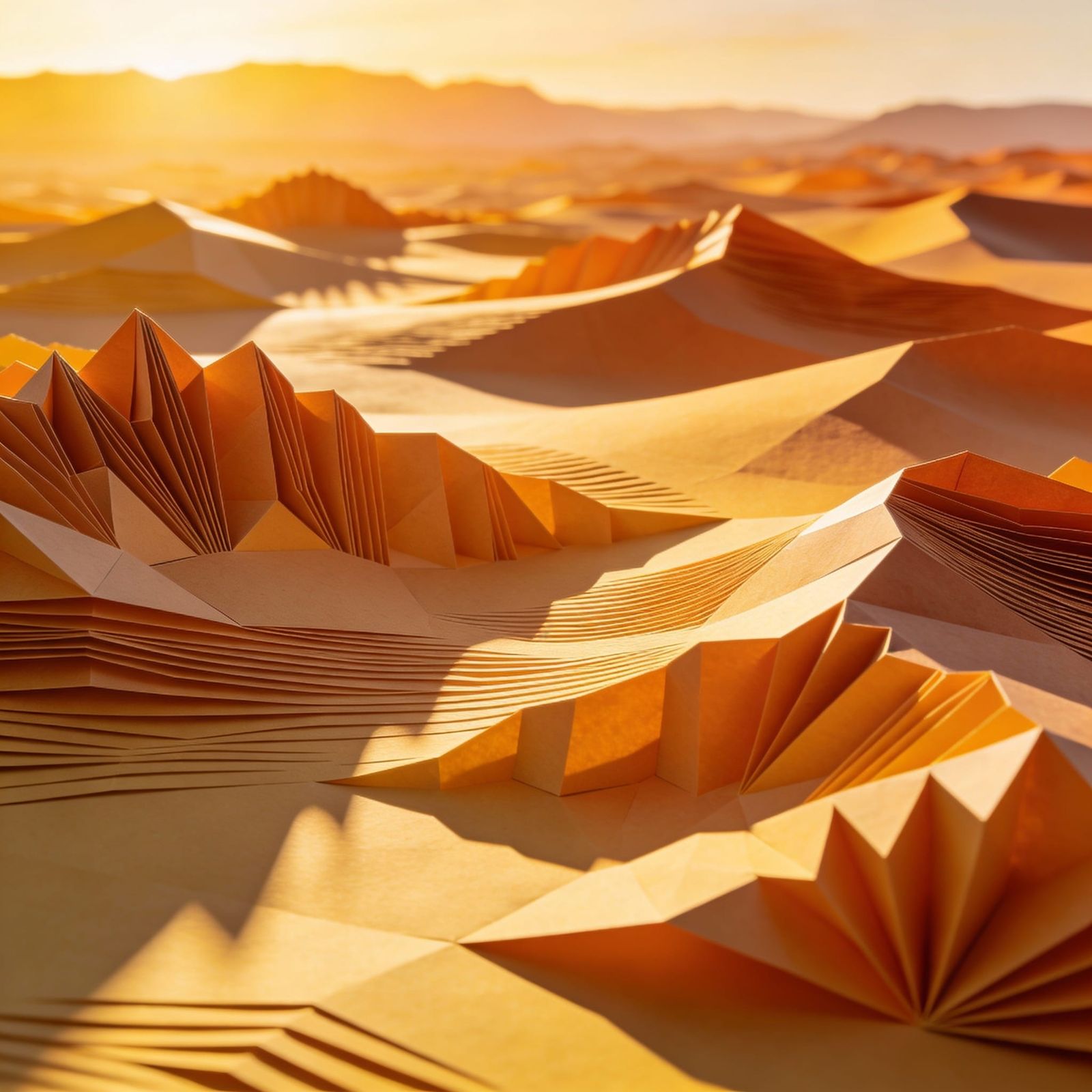 Origami Desert Landscape at Golden Dawn