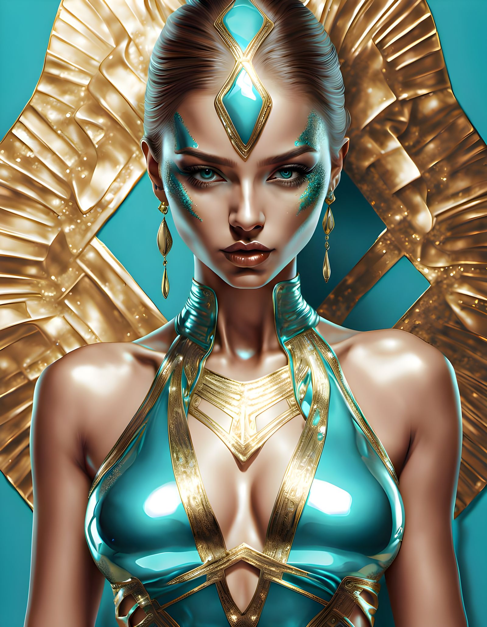 Liquid Chrome Art Deco Dancer in Golden Light