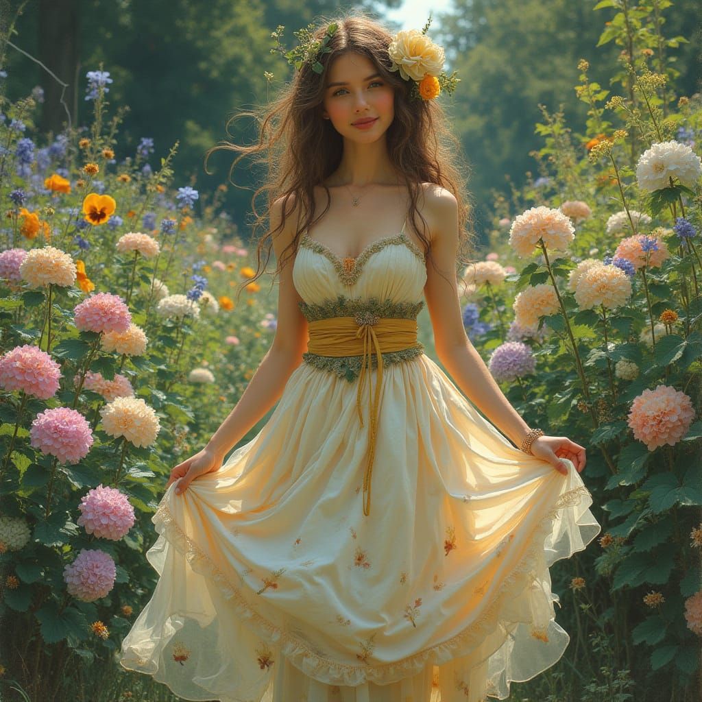 Woman in Garden: Art Nouveau Floral Beauty